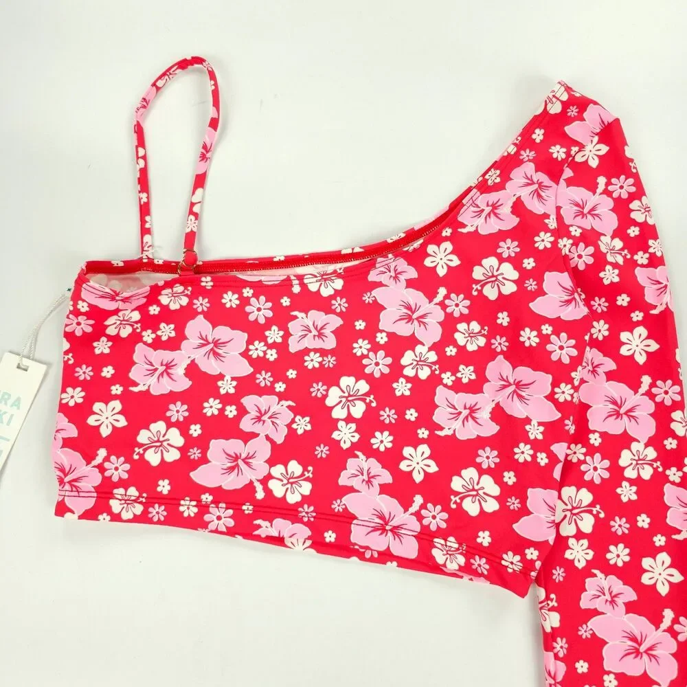 NWT Frankies Bikinis Keira Floral One Shoulder Bikini Top Coconut Girl 90s Y2k